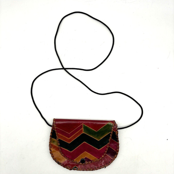 Vintage 1992 MTC India Handmade Painted Leather Stitch Trim Crossbody Clutch Bag - Picture 1 of 12